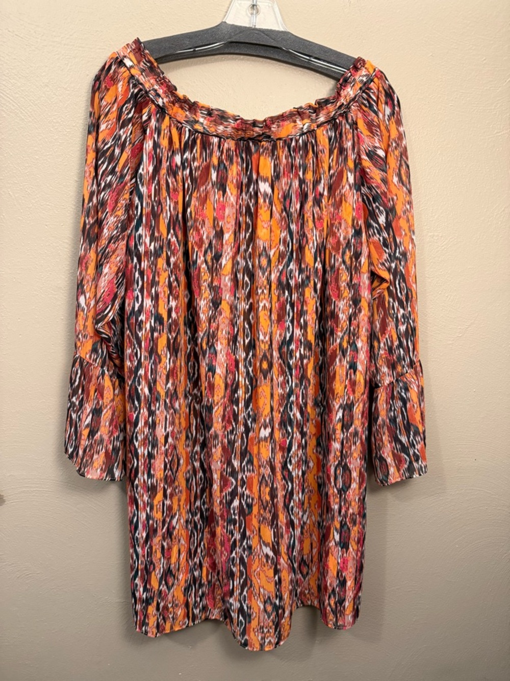 Gianni Bini Saphron Orange Long Sleeve Boatneck Ethnic Mini Vivian Lined Dress
